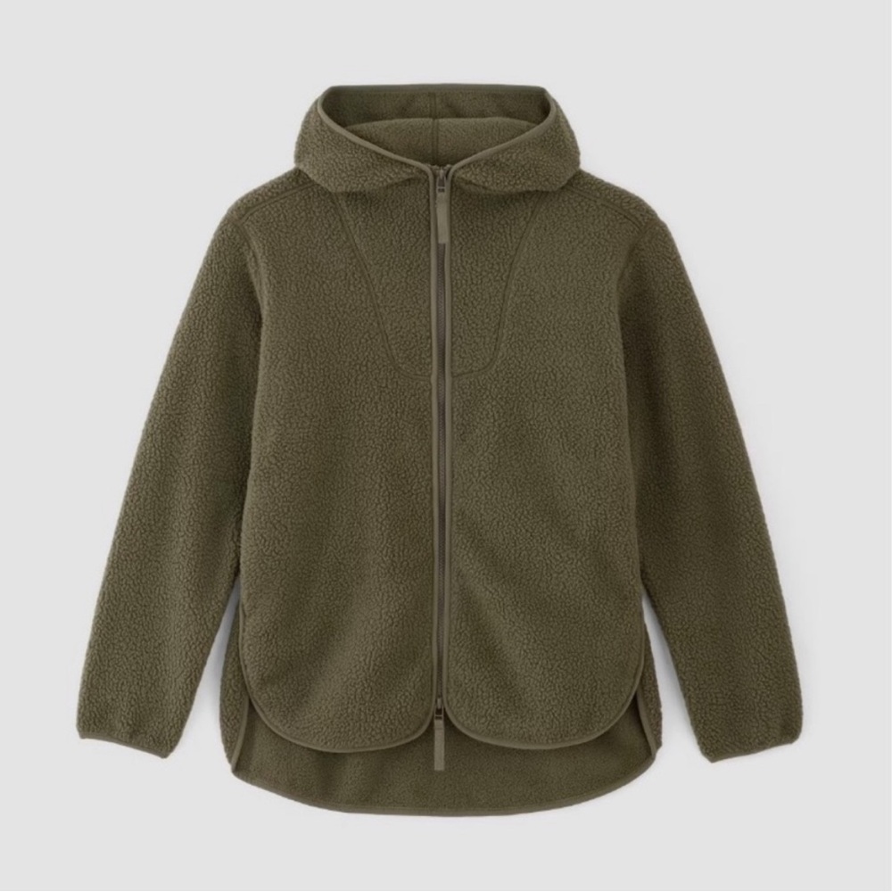 Everlane Green Teddy Jacket with Hood and Zipper